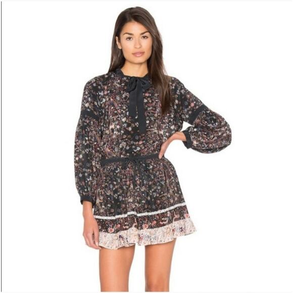 Ulla Johnson Dresses & Skirts - Ulla Johnson Floral Bird Print Silk Navy Drawstring Flowy Mini Skirt Size 6